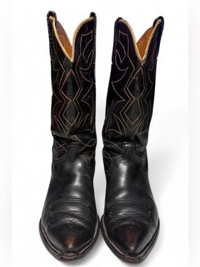 VTG Black Leather Cowboy Boots Western Goodyear Wingfoot Sole Pointed Toe Ranch